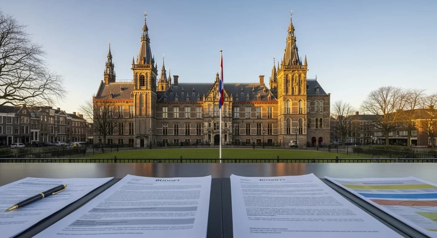 Dutch Parliament Binnenhof building in The Hague on Prinsjesdag budget day with budget documents